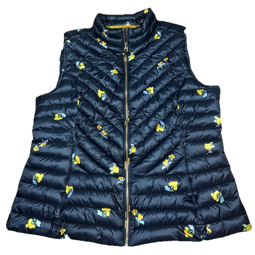 Joules Womens Size 14 Brindley Printed Slim Fit Warmer Gilet, Puffer Vest Floral